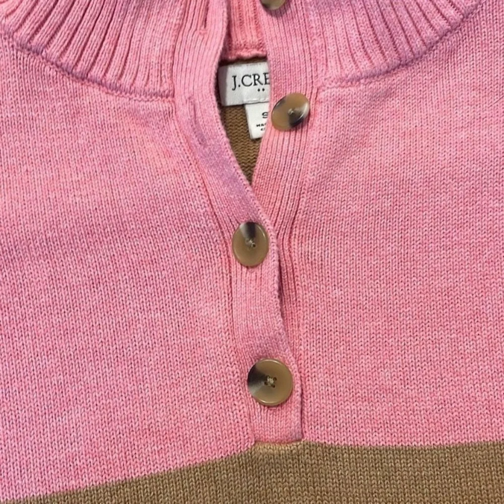 J.Crew Prep - Color-block - Button - Collared Sweater XS Pink Tan Navy - NWOT - Picture 10 of 11